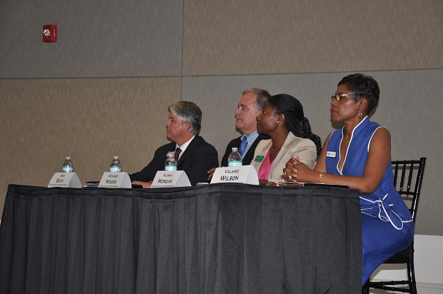 From right to left: Valarie Wilson, Alisha Thomas Morgan, Richard Woods and Mike Buck get ready to answer questions during a League of Women Voters forum held on June 30. Photo by Dan Whisenhunt (Decaturish)